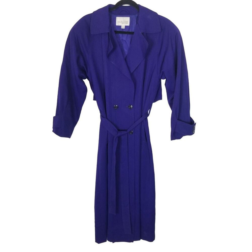 Vintage Nordstrom Point Of View Womens Wool Trench Coat 4 Double Breasted Retro